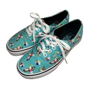 Vans Turquoise Cats Swimming Pool Beach Low Rise Lace Canvas Sneakers Size 6.5